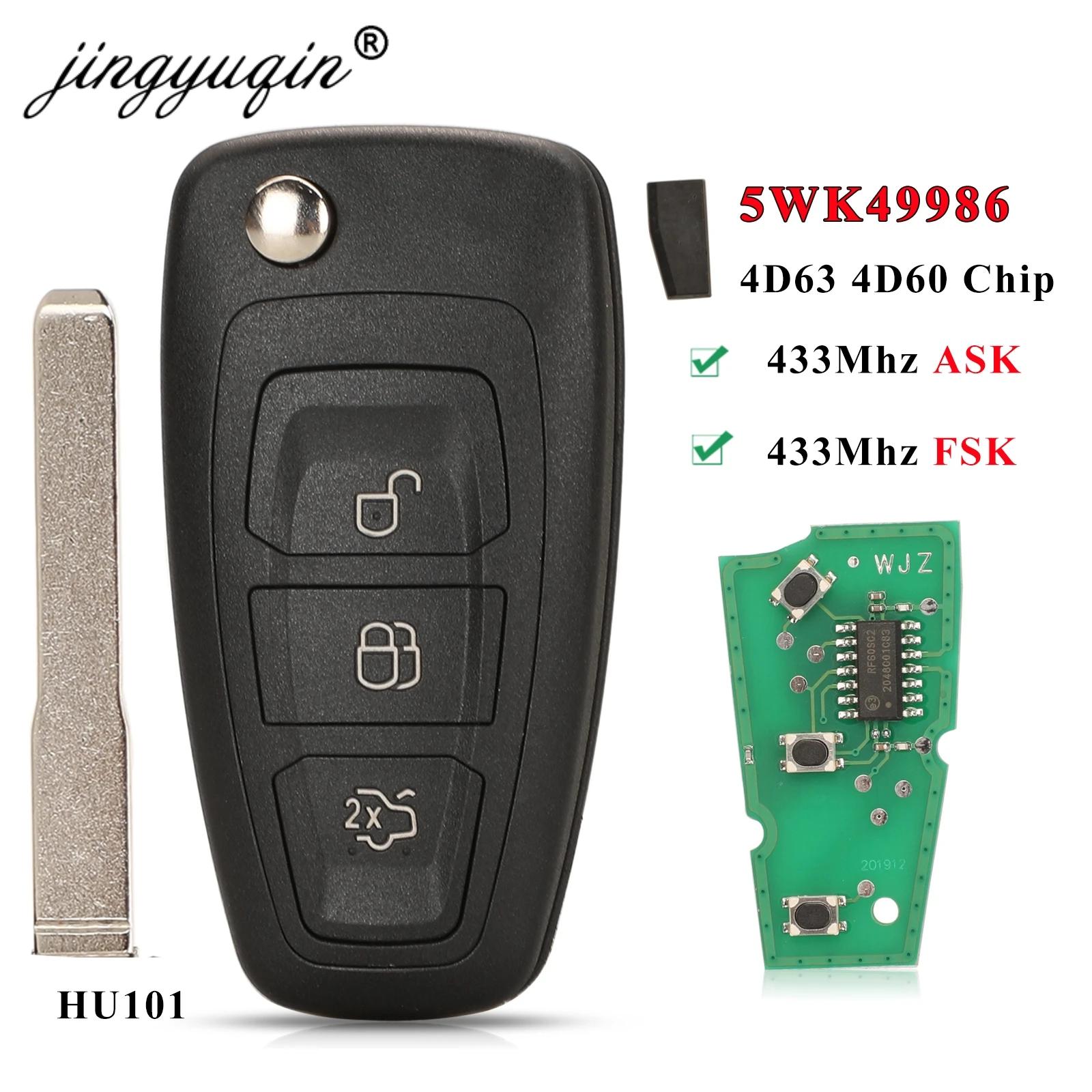 Jingyuqin 3 ư 4D63 4D60 Ĩ 433Mhz ASK ø Ű Fob  C-Max Ŀ Fiesta Mondeo  Ű Ʈ HU101 ̵